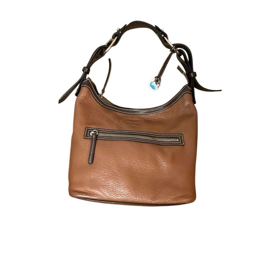 Dooney & Bourke Pebbled Leather Hobo Shoulder Bag Brown Silver Hardware Classic